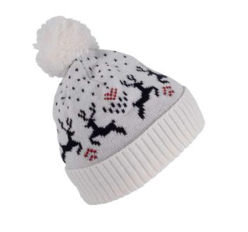WINTER BEANIE WITH REINDEER DESIGN Natural/Night Navy U