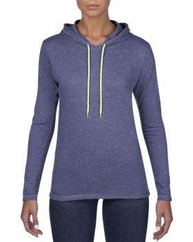 WOMEN’S LIGHTWEIGHT LONG SLEEVE HOODED TEE Heather Blue/Neon Yellow M