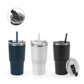JOYNER M. Kompaktný nerezový cestovný pohár (91% recyklovaný) s vákuovo izolovanou dvojitou stenou a matným povrchom 600 mL Čierna