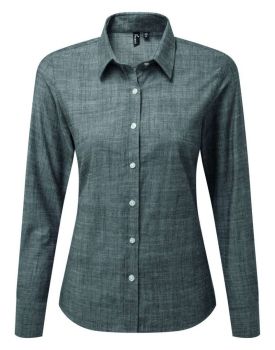 WOMEN'S COTTON SLUB CHAMBRAY LONG SLEEVE SHIRT Grey M