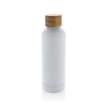 Termo fľaša Wood z RCS recyklovanej nerezovej ocele biela