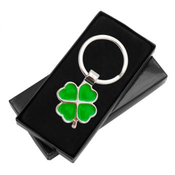 CLOVER LUCK kovový přívěsek na klíče,  zelená/stříbrná