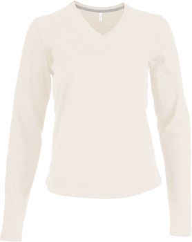 Kariban | Dámské tričko s výstřihem do V, dlouhý rukáv light sand 3XL