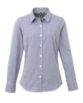 WOMEN'S LONG SLEEVE GINGHAM MICROCHECK SHIRT Navy/White M