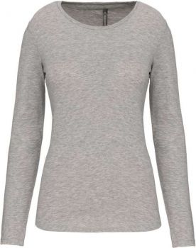 LADIES LONG-SLEEVED CREW NECK T-SHIRT Light Grey Heather S