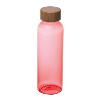 Fľaša  z PET s bambusovým vrchnákom, 500 ml Červená