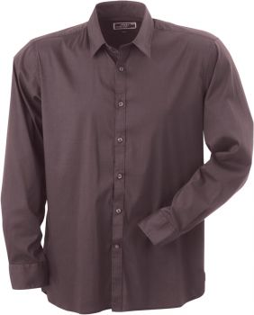James & Nicholson | Elastická košile "Slim Fit" s dlouhým rukávem brown XL