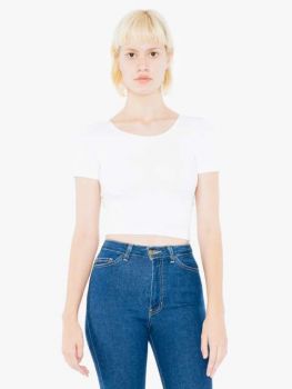 WOMEN'S COTTON SPANDEX SHORT SLEEVE CROP TOP White L