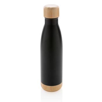 Nerezová termo fľaša s bambusovými detailmi čierna