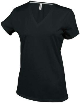 LADIES' SHORT-SLEEVED V-NECK T-SHIRT Black L