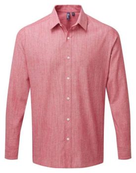 MEN'S COTTON SLUB CHAMBRAY LONG SLEEVE SHIRT Red M