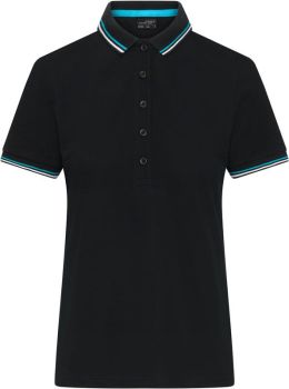 James & Nicholson | Dámské těžké piqué polo s kontrastními proužky black/white/turquoise XXL